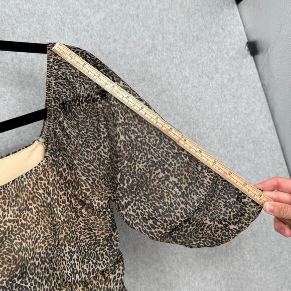 Anthropologie Womens Off-the-Shoulder Shirred Mesh Top Size XL Leopard Print NEW - Picture 12 of 12